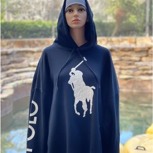 POLO RALPH LAUREN LEATHER BIG PONY TUNIC HOODIE (M/L)